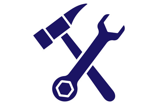crossed wrench repair tool icons. black maintenance and service symbols with outline and filled styles on transparent png background.