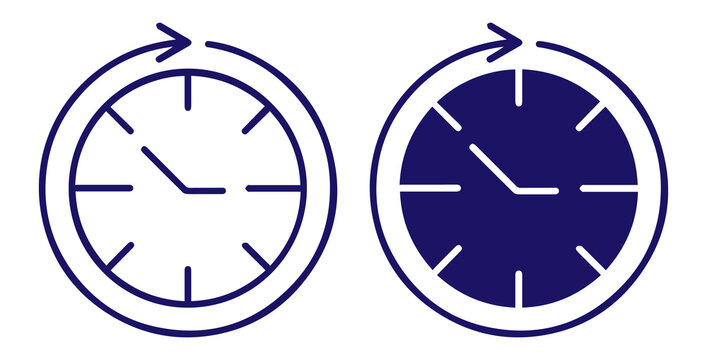 time clock icon set. Blue countdown timer symbols with outline and filled styles on transparent png background.