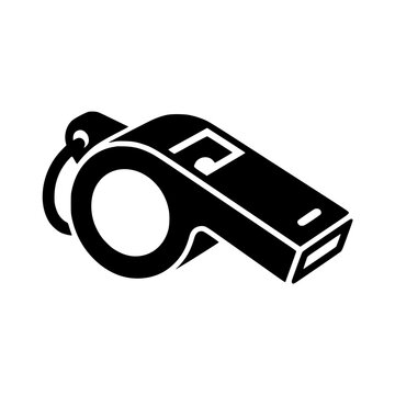 Black referee whistle silhouette icon for sports competition and fair play officiating