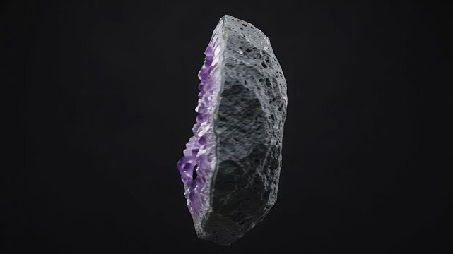 Amethyst Geode Mineral Ore and Basalt Matrix Rotation