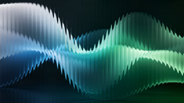 Sleek glassmorphism backdrop capturing three tone green blue white flowing liquid waves behind premium smooth frosted fractal glass panel on dark background.