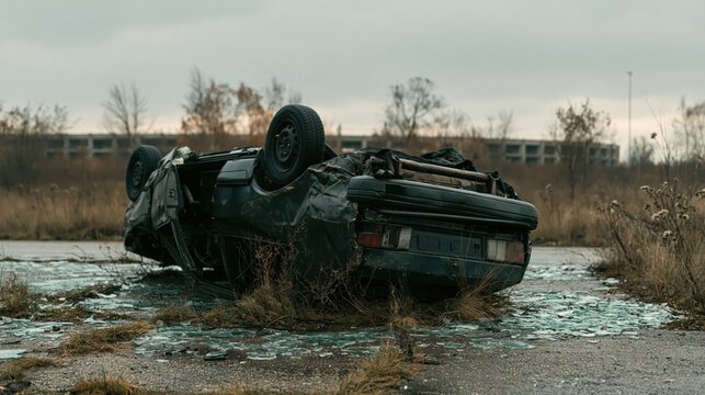 Overturned Wreck in Abandoned Lot