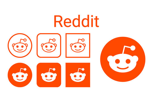 Collection of orange reddit social platform logo icons in different variations with social media user interface internet community platform branding technology application graphics