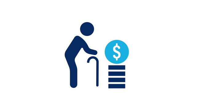 Retirement savings dollar sign business icon animation. Pension investment and financial planning concept. 4K video