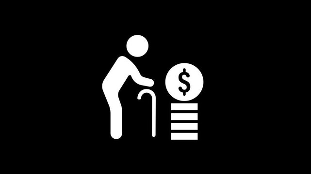 White Retirement savings dollar sign business icon animation. Pension investment and financial planning concept. 4K video