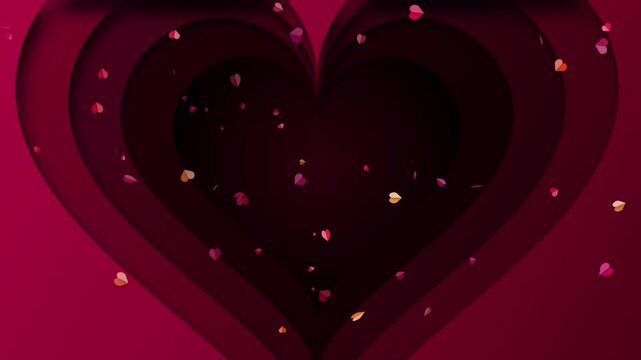 Elegant heart shape with floating petals on vibrant pink background design