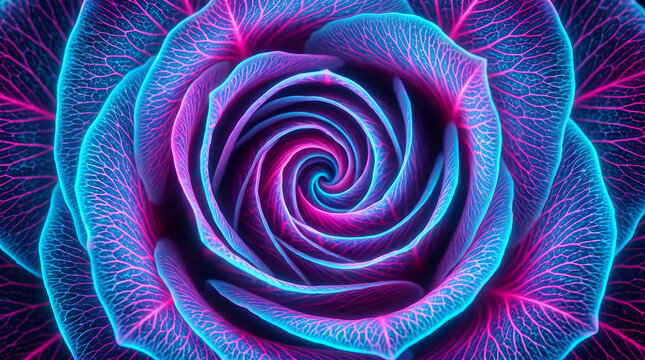 Neon glowing rose flower with vibrant blue