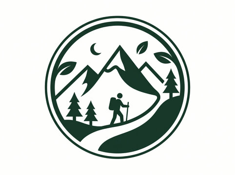 Mountain Hiker Nature Adventure Journey Logo Icon.
