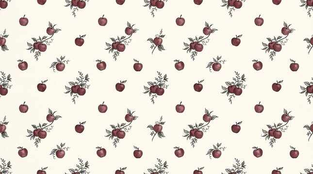 Vintage apple pattern background, rustic botanical fruit illustration, seamless red apple wallpaper for kitchen textile design