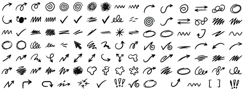 WebSketchy Hand Drawn Arrow Collection with Pen, Pencil, Crayon and Chalk Effects, Creative Rough Vector Illustration
