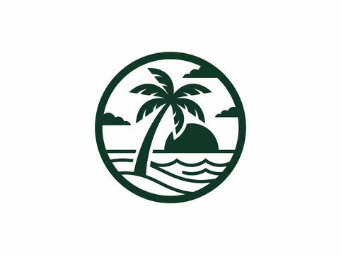 Tropical Beach Sunset Icon.