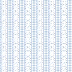 Obraz premium Seamless floral pattern, ditsy flower pattern, fabric print in retro style on gingham stripe, timeless floral, small ditsy flower. Surface design for home textile, wallpaper pattern, fabric, fashion. 