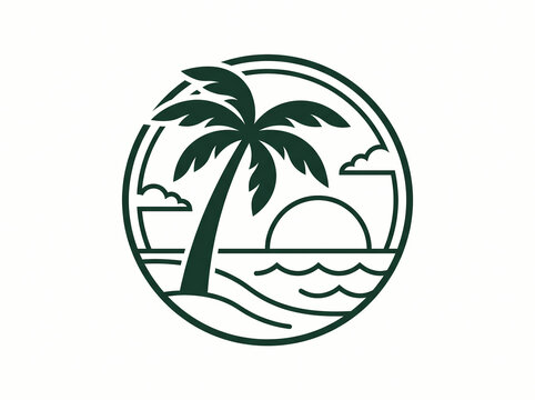 Tropical beach sunset icon.