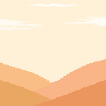 Minimalist autumn mountains landscape in warm terracotta and orange tones. Flat vector illustration. Fall wall art, seasonal posters, book covers, cozy interior decor.