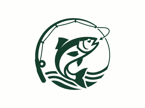 Fishing Rod and Jumping Fish Catch Logo Vector Design.