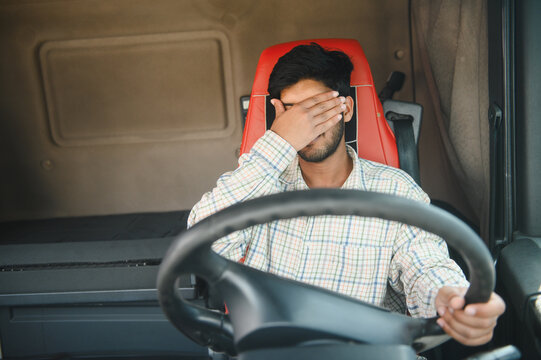 Indian truck driver feeling tired and stressed