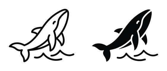 Fototapeta premium Whale Icons Set, Marine Mammal Vector Graphics, Ocean Wildlife Silhouettes