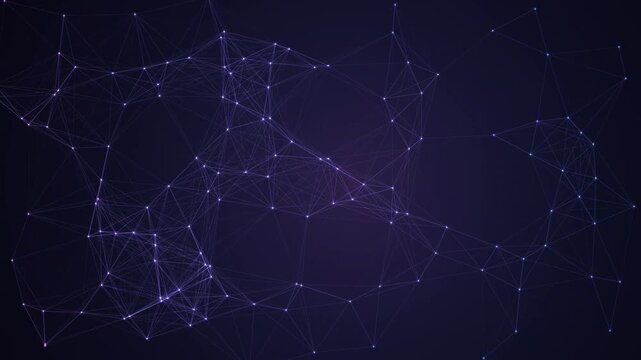 Plexus structure featuring glowing white nodes and interconnected geometric threads across a deep purple textured field with soft ambient lighting.