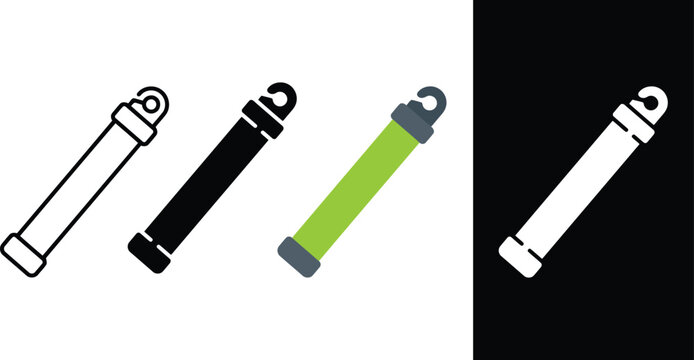 Glow stick emergency light icon set in outline glyph and color art.