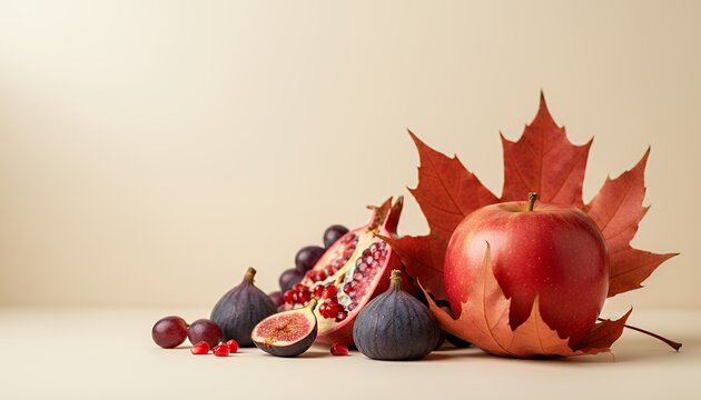 赤いリンゴと紅葉の秋フルーツ