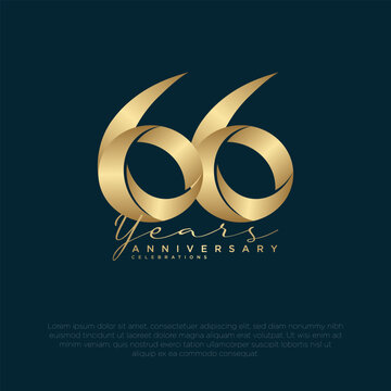 66 Years Anniversary Celebration with Elegant Golden Number on Dark Navy Background
