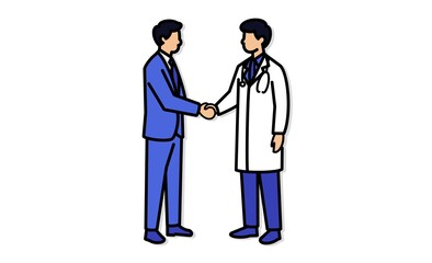 Fototapeta premium スーツ姿の会社員と医療従事者が握手する信頼関係と協力のアイコンイラスト