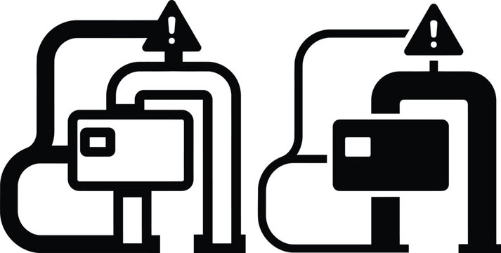 Icon set displaying credit card error or warning status with transaction security notification operation technical difficulties interface