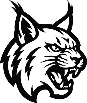 Angry Lynx Head Silhouette &ndash; Snarling Wildcat Bobcat Mascot Icon, Black Cutout Predator Feline Vector, Isolated on White