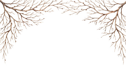 Fototapeta premium Watercolor tree branches framing element isolated on transparent background