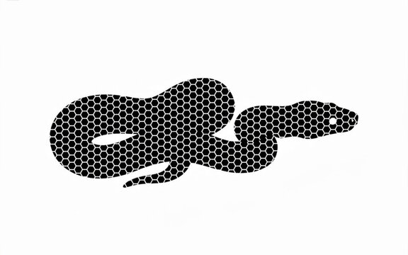 Halftone black snake silhouette graphic icon with dotted pattern texture isolated on white background