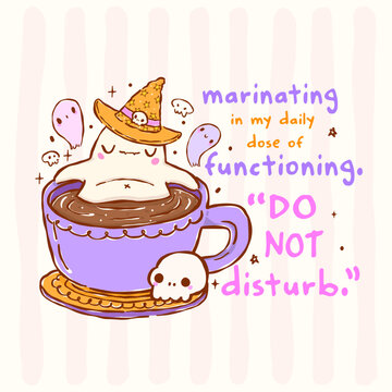 Halloween coffee sticker with a cute kawaii ghost soaking in a coffee mug Funny caffeine quote