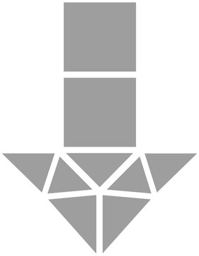 Gray geometric mosaic arrow down downward direction icon isolated on transparent PNG background