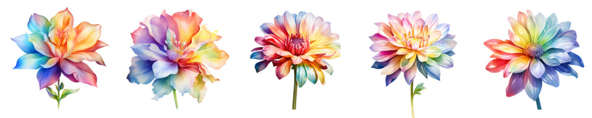Obraz premium Elegant floral arrangement featuring rainbow colored dahlia blooms on a black backdrop
