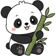 Cute cartoon panda hugging bamboo isolated element, happy baby bear character kids sticker art  © เหนือ เมฆ