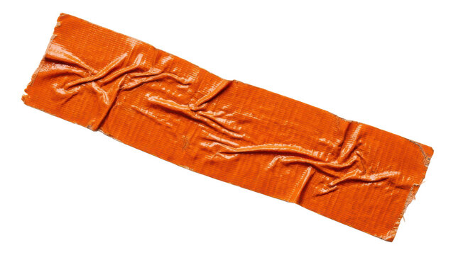 A strip of bright orange duct tape with visible creases and texture isolated on transparent background