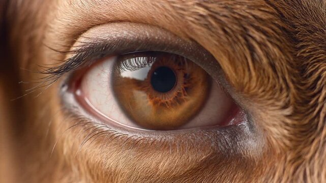 Firefly Extreme macro photorealistic footage of a single bull eye, beautiful copper-brown iris, realistic