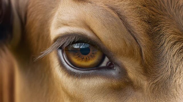 Firefly Extreme macro photorealistic footage of a single bull eye, natural hazel-brown iris with subtle details