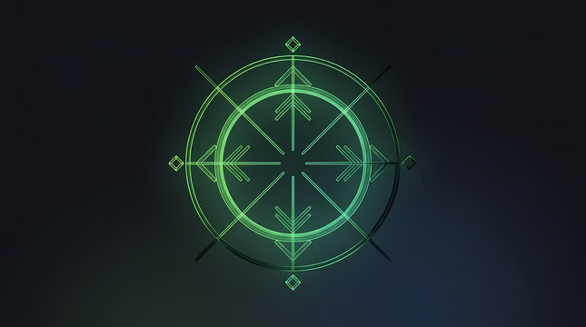 Glowing Green Navigation Compass Symbol Representing Directional Orientation And Cartography Tools For Geographical Exploration Journey Planning Projects Seeking Digital Geographic Coordinates