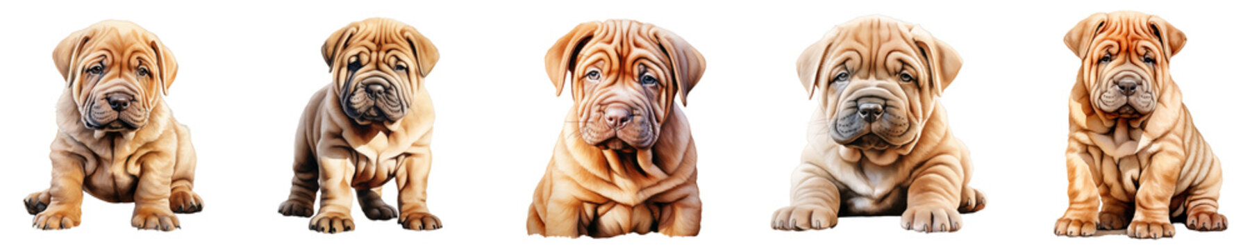 Adorable shar pei puppies showcase distinctive wrinkly skin and charming expressions against a black background