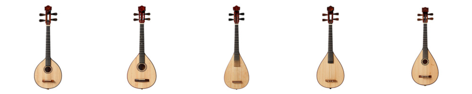 Collection of tanburica string instruments displayed on a black background