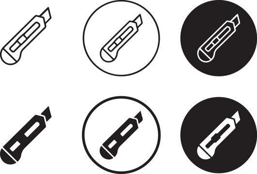 Set of utility knife vector icons in outline and solid styles for graphic design with box cutter craft knife office supplies cutting tool sharp object industrial tool art supplies work equipmen