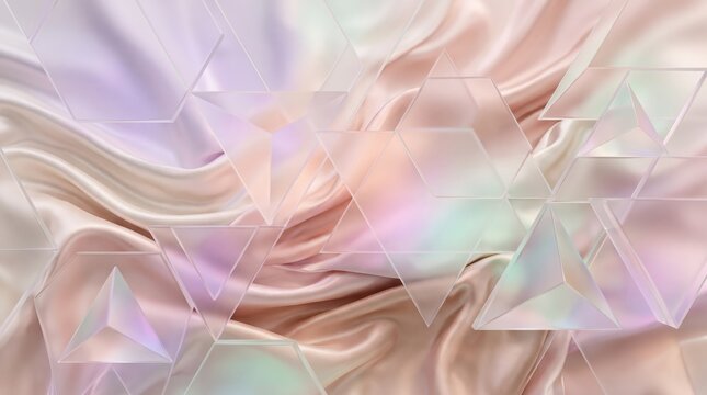 Elegant Abstract Background with Soft Pastel Colors and Geometric Shapes on Satin Fabric