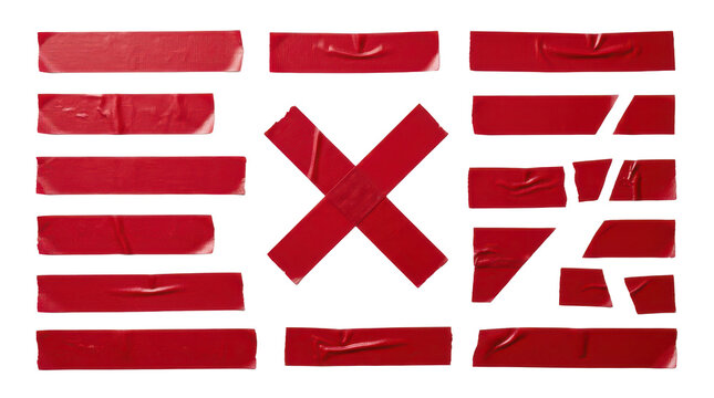 Red duct tape strips and an x shape isolated on transparent background