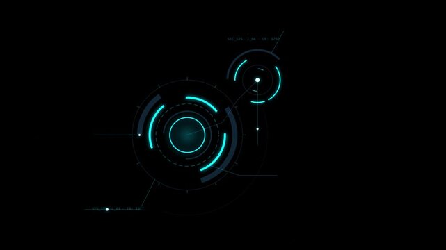 Futuristic scifi hud circle interface glowing neon blue high tech target aim user interface element on black background