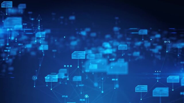 Abstract network background showing glowing nodes connected by lines, representing digital document and data management, cloud storage, and technology concepts. Cybersecurity global Internet. icons