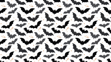 Fototapeta premium Seamless Halloween bats pattern spooky flying nocturnal animals and orange dots background