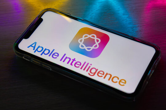 The Apple Intelligence artificial intelligence platform logo on the iPhone screen. Russia, Moscow, September 16, 2024