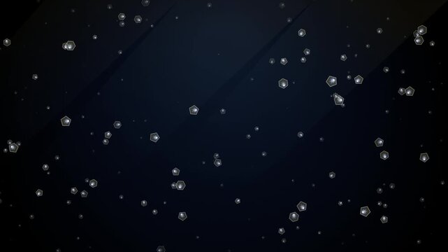 Abstract dark background with glowing pentagonal bokeh particles