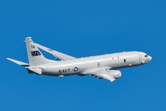 US Navy Boeing P-8A Poseidon (169570) maritime patrol aircraft of VP-26 "Tridents" taking off from NAF Atsugi