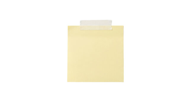 Square yellow sticky note with masking tape isolated on transparent background